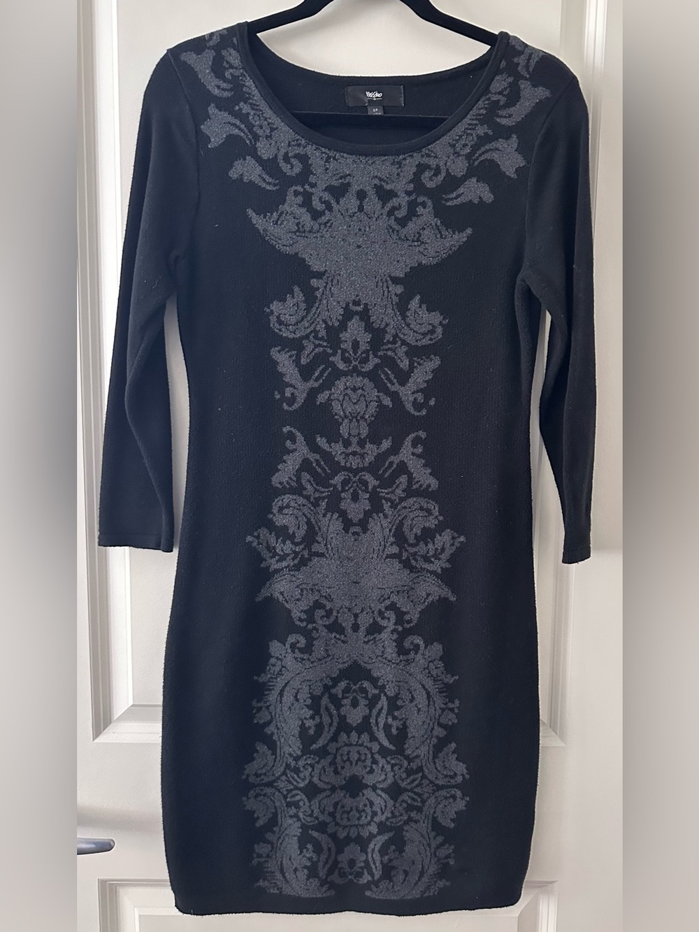 Massimo Black Dress with Gray Damask Center Panel